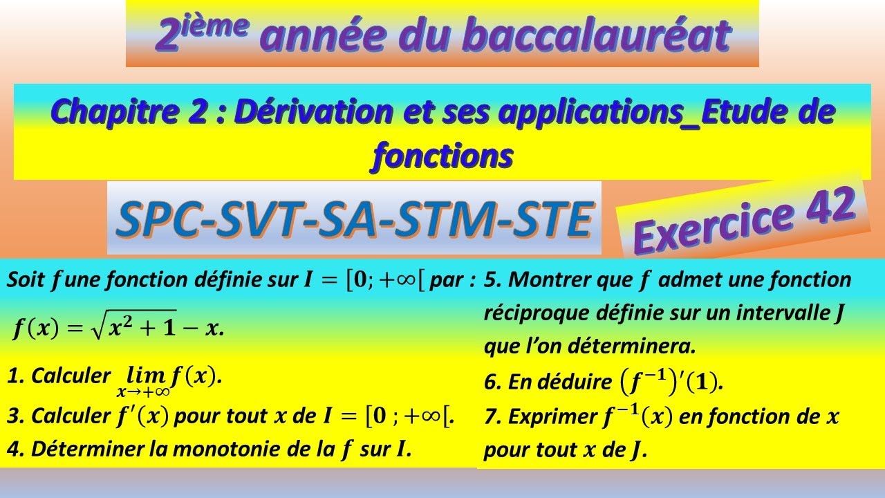 Exercice 42 d&eacute;rivation et ses applications - &eacute;tude de fonctions