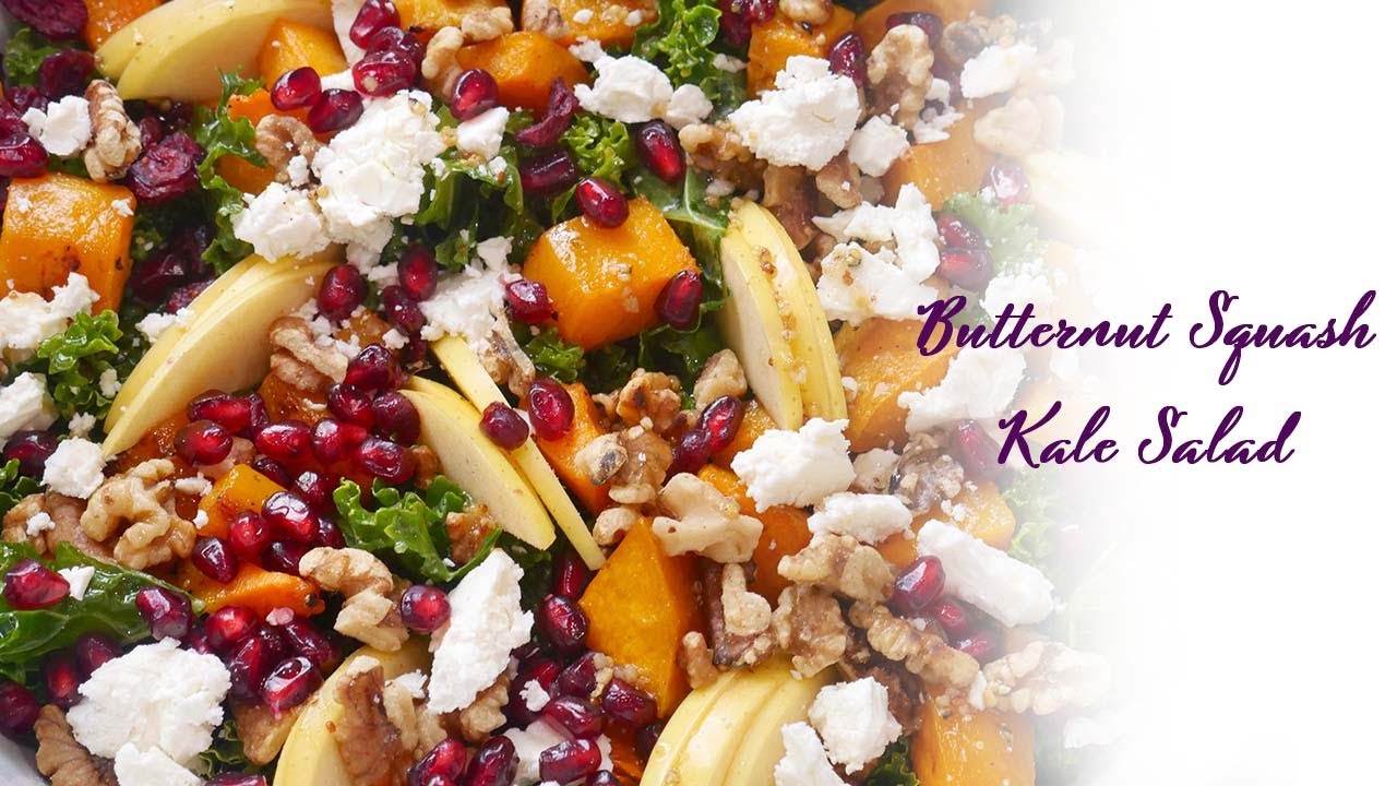 Butternut Squash Kale Salad with an Amazing Delicious Dressing - the Perfect Holiday Salad