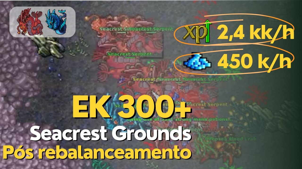 Tibia - EK 300+ Hunt Seacrest Grounds - 2,4KK/h raw Exp e 450K/h gold
