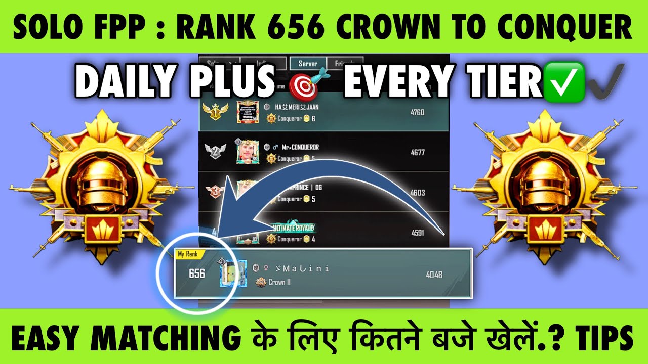 🇮🇳FPP SOLO : DAY 09 - RANK 656 CROWN TO CONQUEROR. EASY MATCHING TIME & DAILY PLUS 🎯TARGET SOLO FPP.