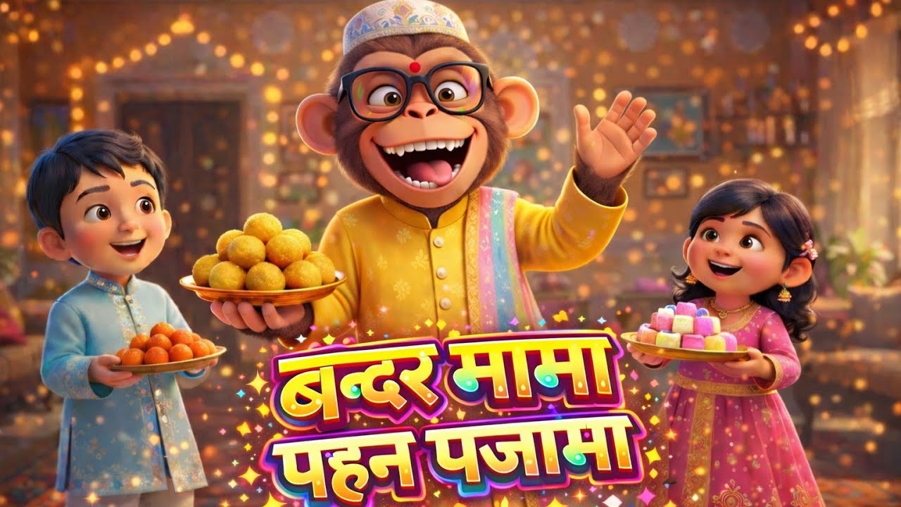 बंदर मामा पहन पजामा 🐵 | Funny Monkey Song | Hindi Nursery Rhyme for Kids | Bandar Mama Ki Dawat💫😊
