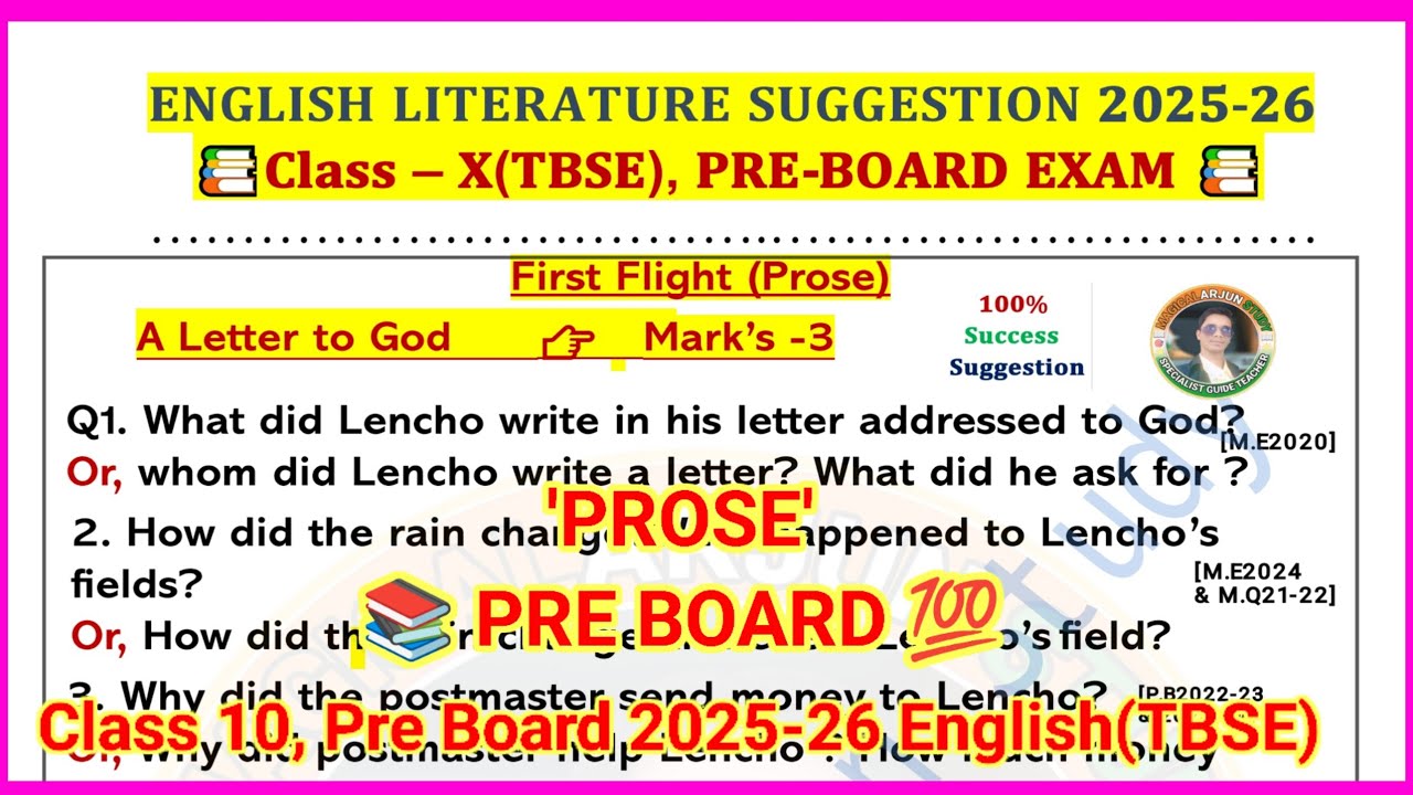 Class 10 English Pre board Suggestion 2025-26 || TBSE Prose Suggestion🎯💯📚 #proses #preboardexam #1k 