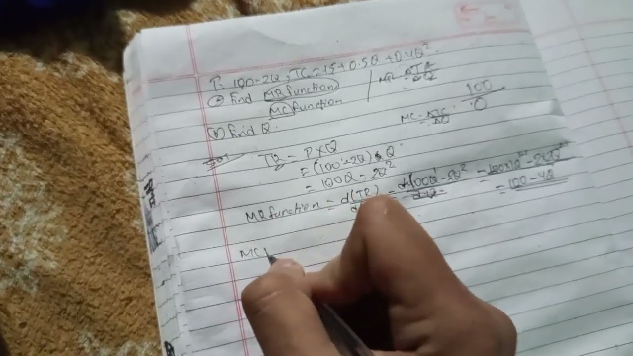Economics MR function, MC function numerical problems solution