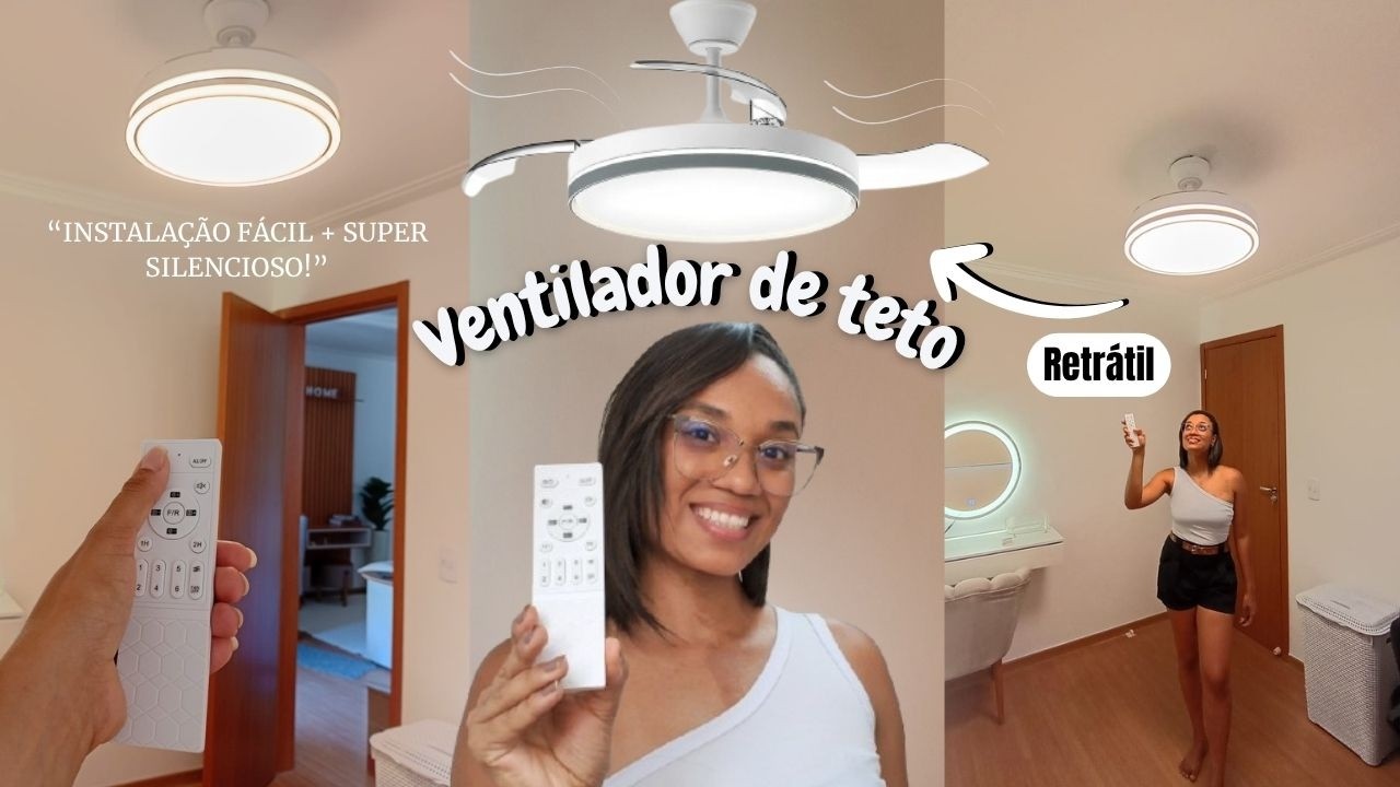 VENTILADOR DE TETO RETRÁTIL COM LUZ LED Instalação +Teste +Opinião Real!