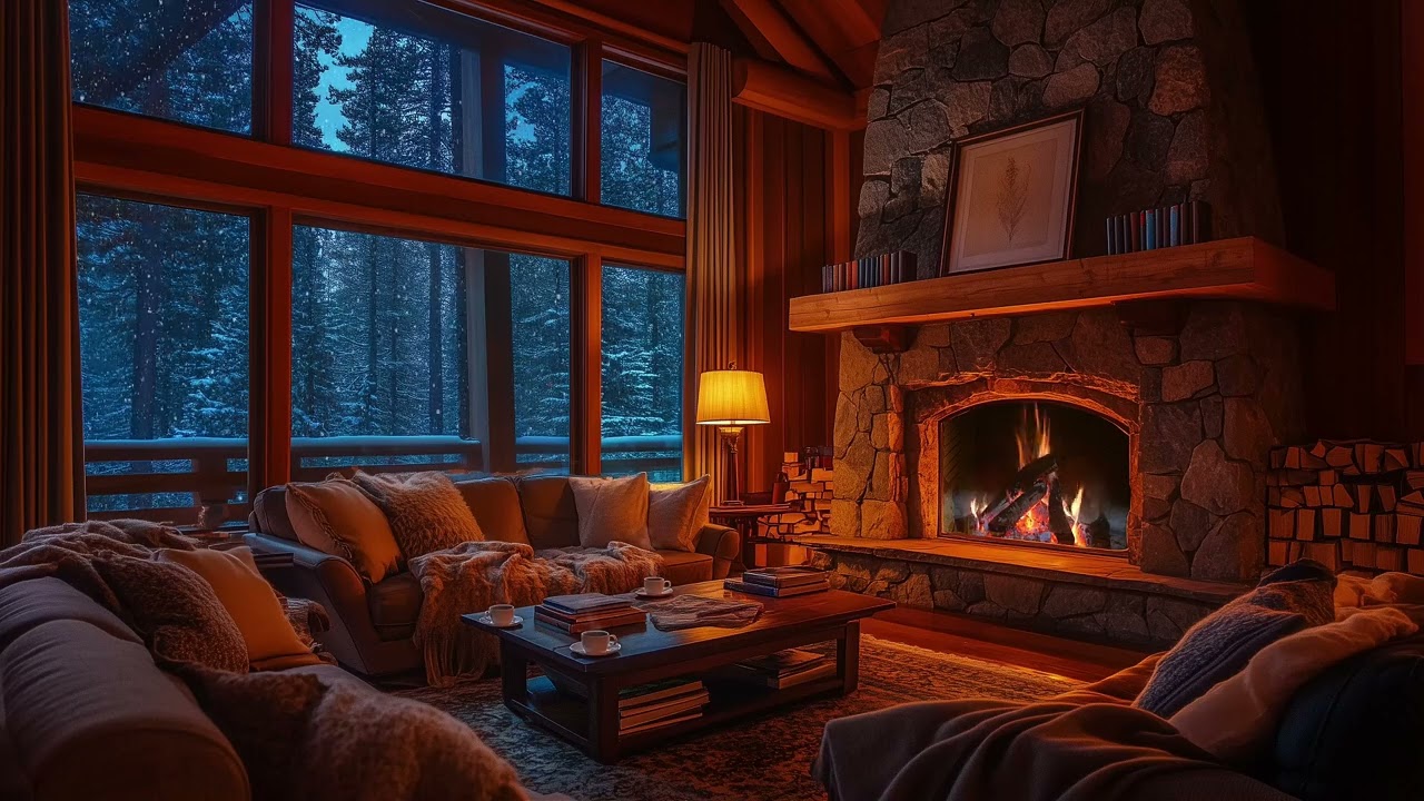 Kışın Rahat Bir Oda, Kar Yağışı ve Şömine Sesi