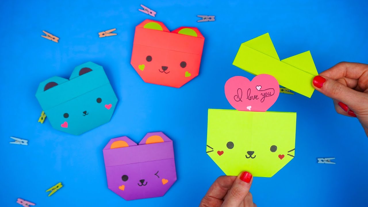 Origami Paper Bear & Cat | DIY Valentine Gift | Paper Envelope