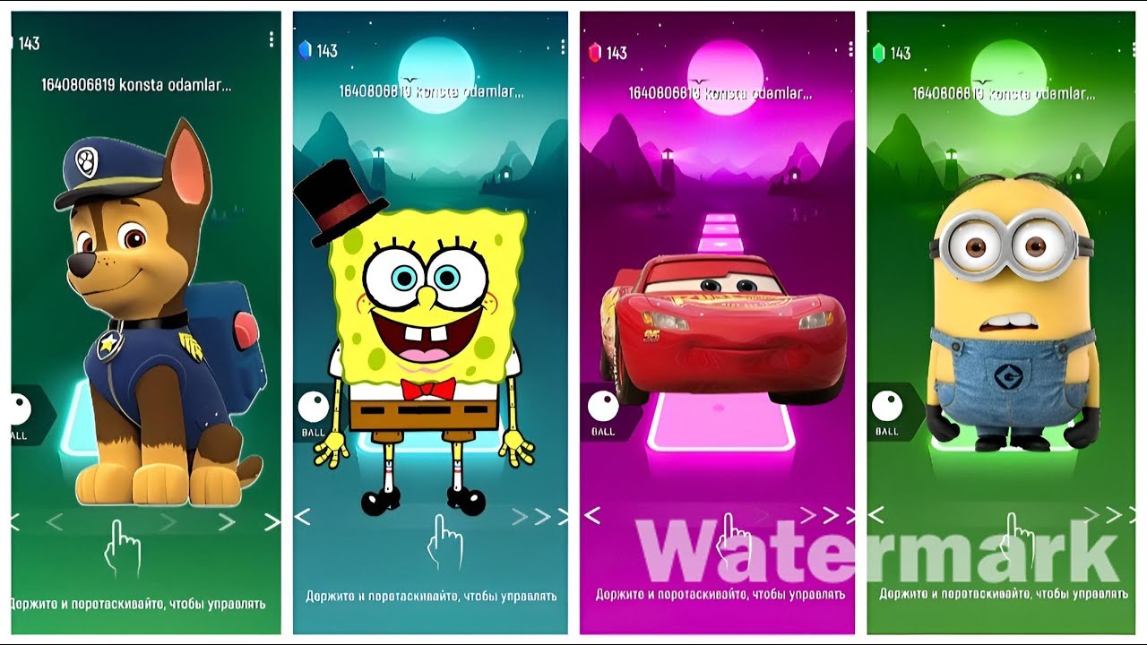 Chase daces to the Beat. Paw Patrol vs Sponge bob vs Mcqueen vs Minions Music game for Kids