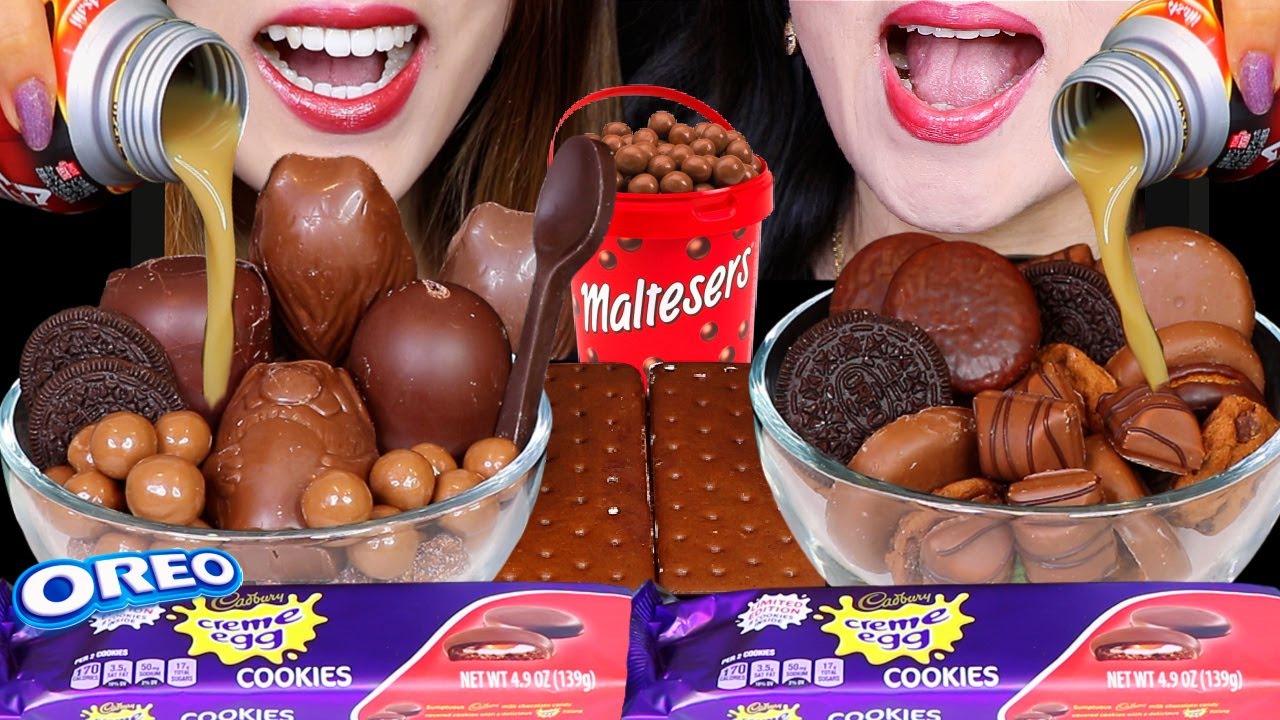 ASMR FAVORITE CHOCOLATE CEREAL BOWLS + ICE CREAM SANDWICHES (MALTESERS, CADBURY, MINI KINDER, OREO먹방