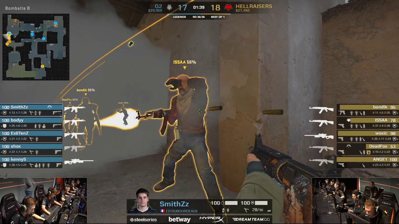 CS GO - FACEIT Major London 2018 - HellRaisers X G2 -  SmithZz 4k defend rush at base!