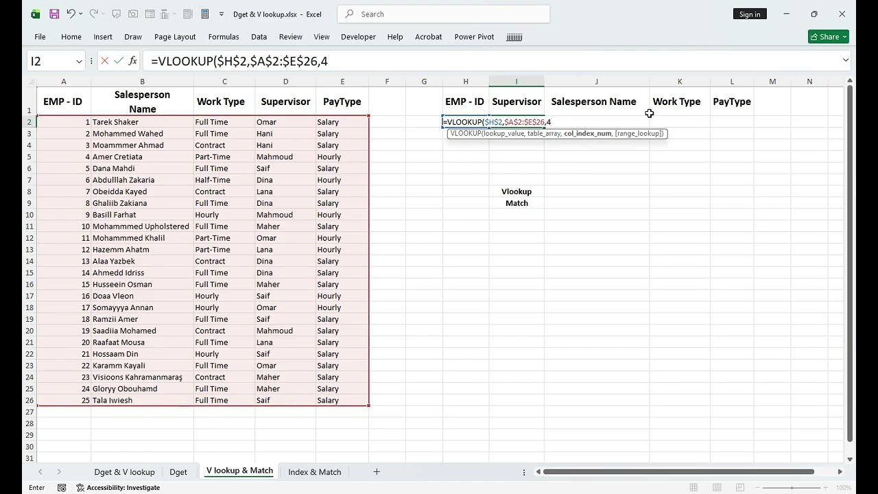 شرح مثال  - Dget & Vlookup & Index   Match Functions