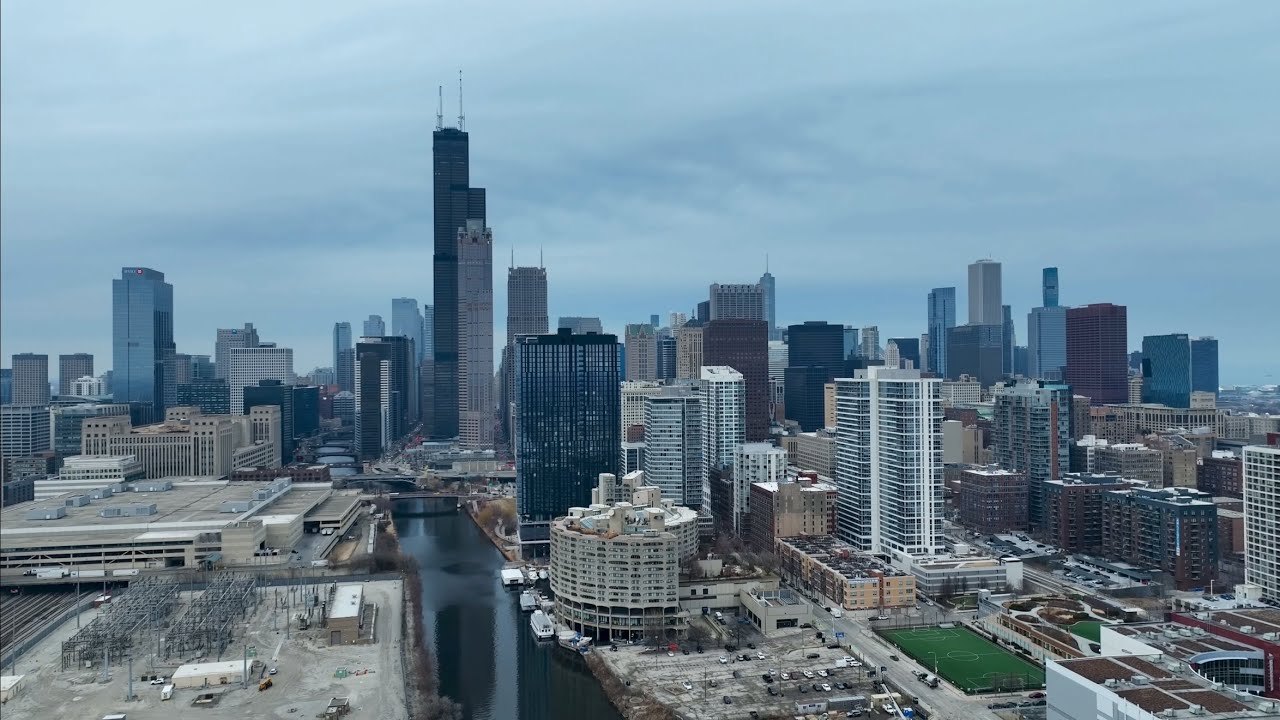 South Loop Chicago With Moody Skyline [Drone 360 View]