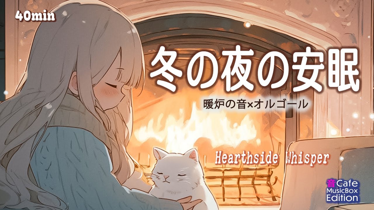 【睡眠用BGM】暖炉の音（薪のパチパチ）×オルゴール｜冬の夜の安眠BGM（40分）｜Hearthside Whisper【Music Box・癒し】