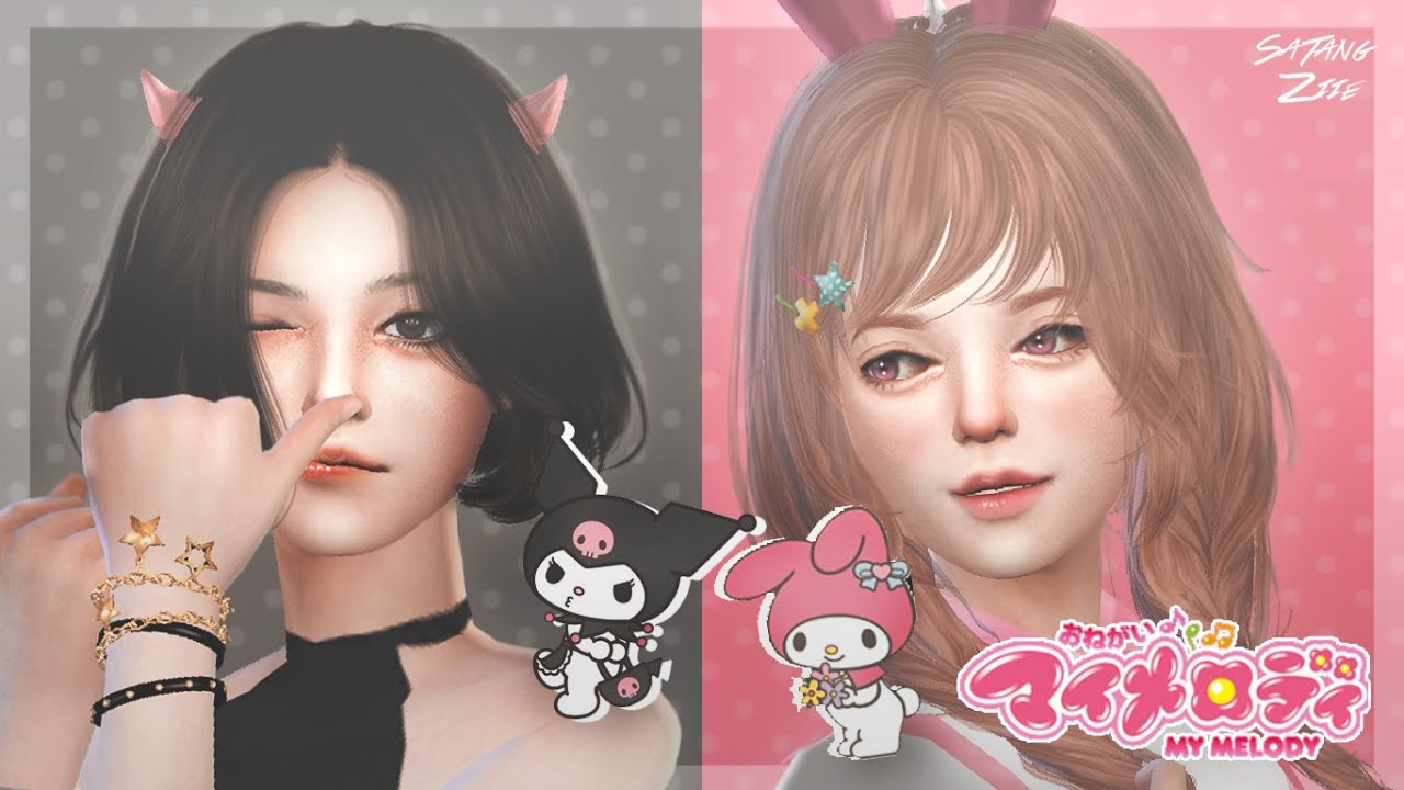 The sims 4 : CAS 【Melody X Kuromi】 สองความแตกแต่างที่ลงตัว