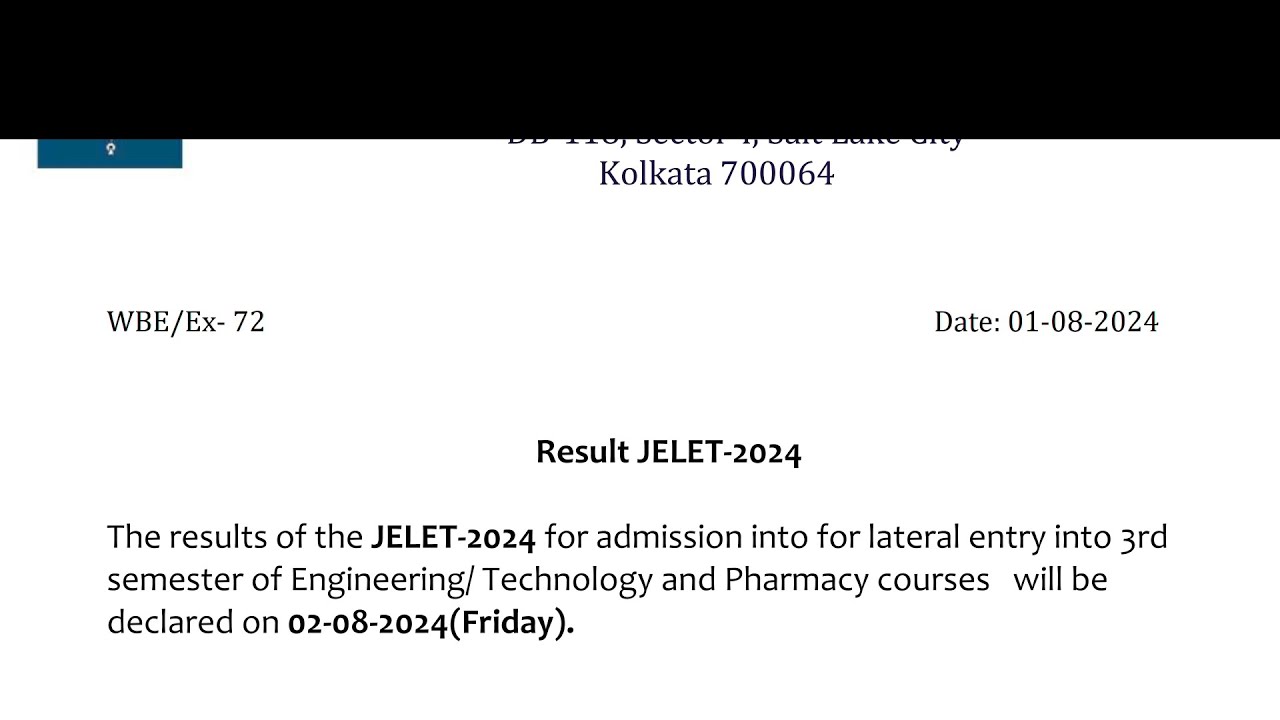 WBJEEB JELET 2024 RESULT PUBLISHED| CHECK YOUR RANK