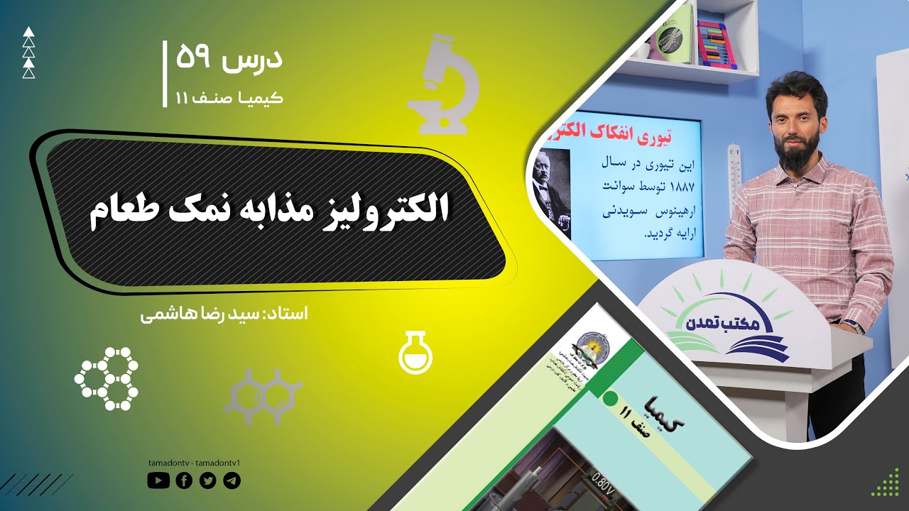 کیمیا صنف یازدهم– جلسه پنجاه ونهم– موضوع: الکترولیز مذابه نمک طعام -16-8-1402