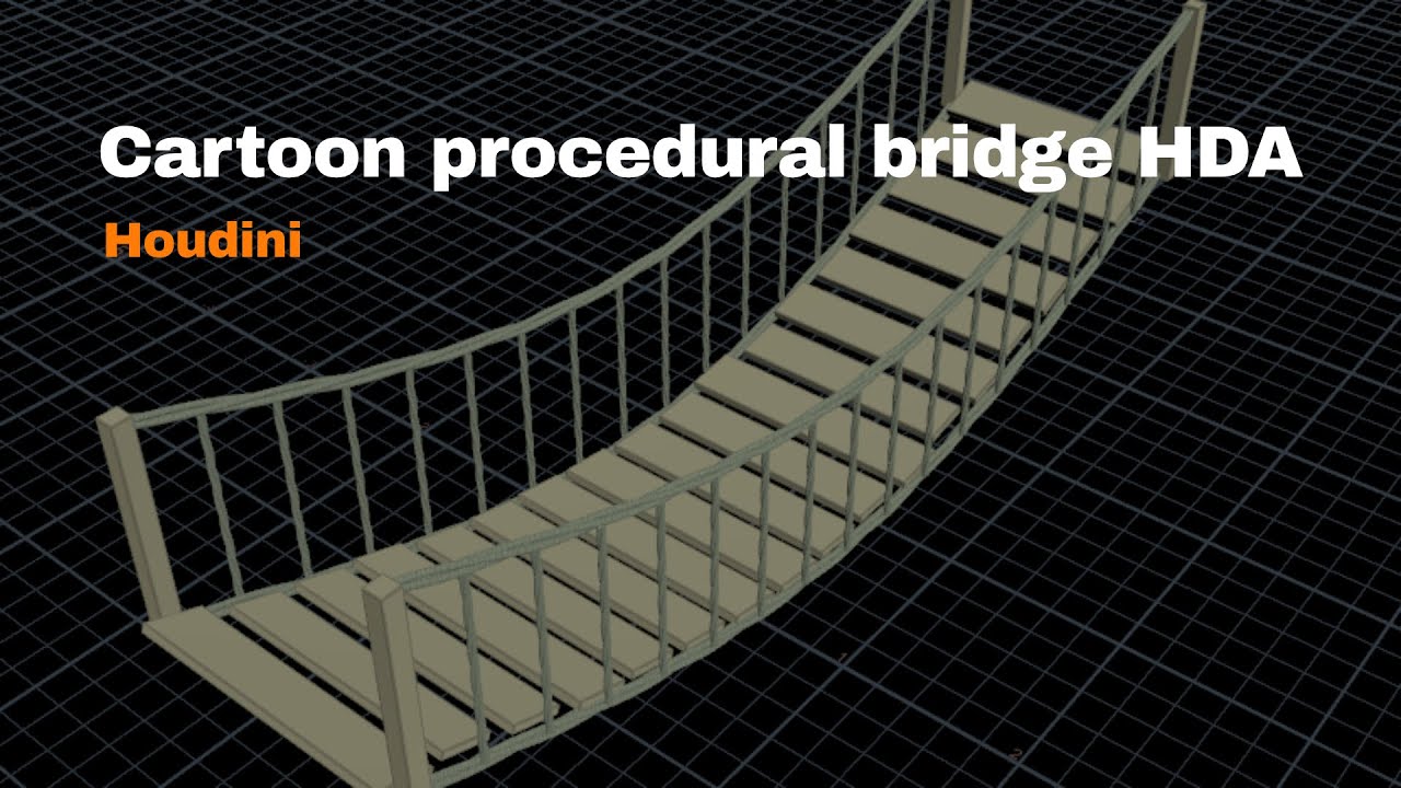 Cartoon procedural rope bridge in Houdini