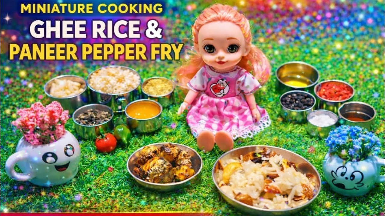 Miniature Cooking 🥘 | Ghee Rice & Paneer Pepper Fry 🤍🔥 | Tiny Kitchen ASMR
