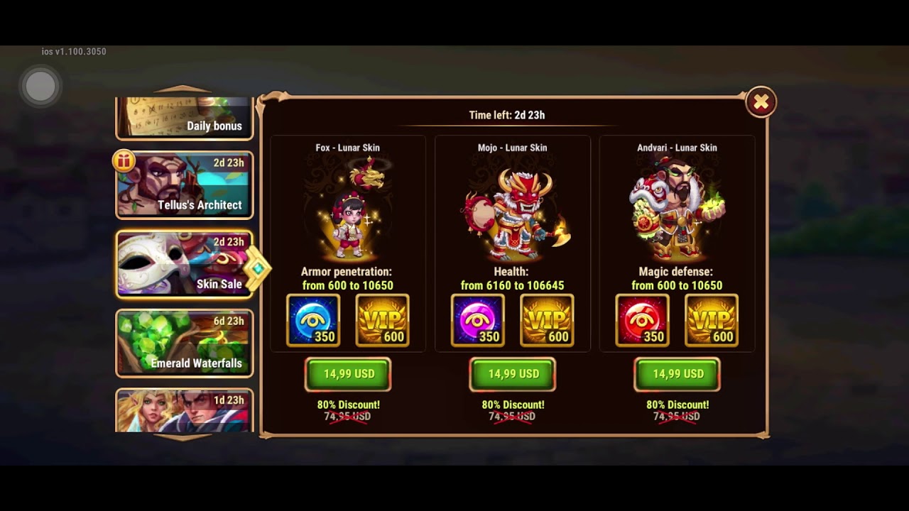 Hero Wars Andvari and Lunar Skins Event Mobile (Feb. 9, 2021)
