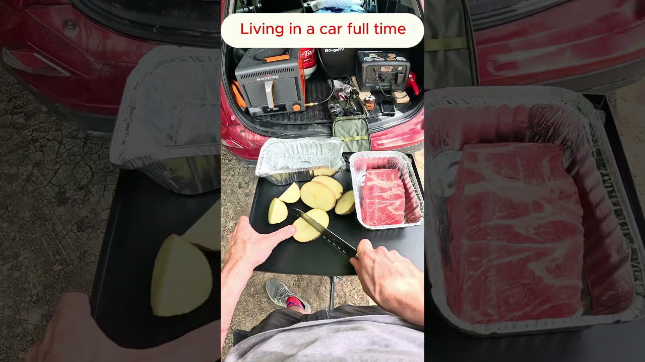 Preparando la cena viviendo en mi auto a tiempo completo #vanlife #carcamping #camping