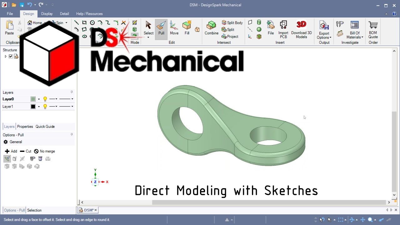 DesignSpark Mechanical #37 | 3D Modeling | Direct Modeling | Pull tool | Move tool |