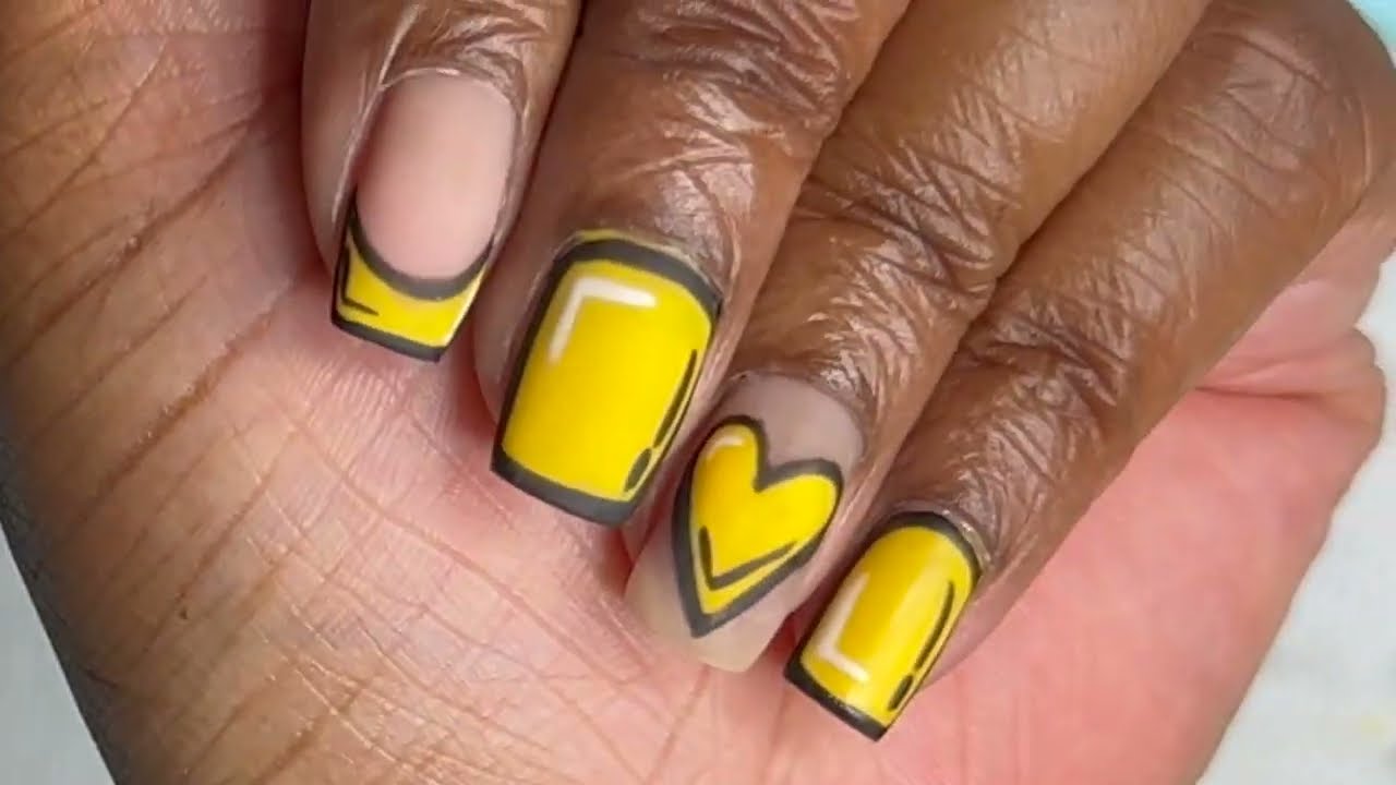 Bold Black & Yellow Gel Nail Art | Fun Cartoon Design Tutorial