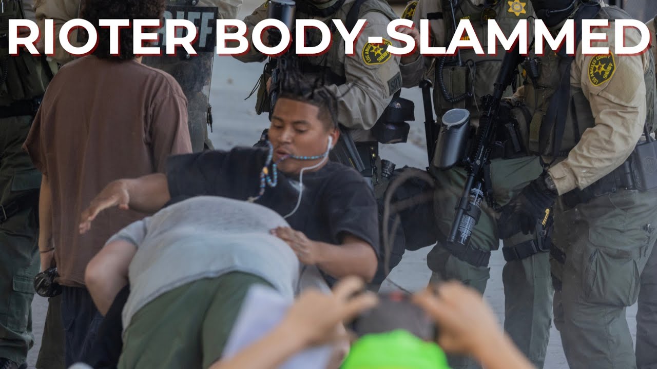 Bystander body-slams LA rioter after throwing can at police officer