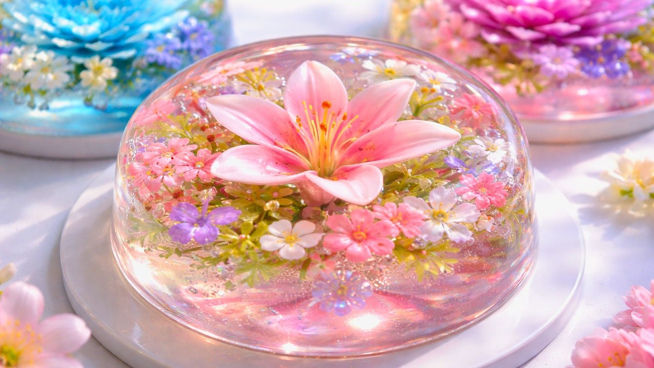 Which Glass Flower Jelly Cake Sounds Most Satisfying? 🌷 ASMR Crystal Cake Cutting
