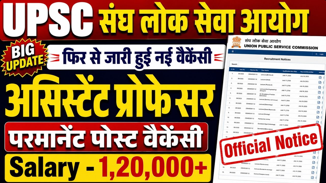 UPSC Union Public Service Commission Assistant Professor Vacancy 2026| Permanent P.| Salary 120000+