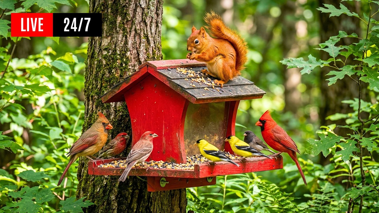 🔴 24/7 LIVE CAT TV NO ADS 😺 Backyard Bird & Squirrel Paradise — Endless Nature Show, Sleep