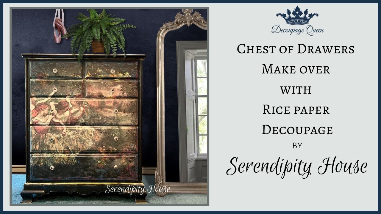 Chest of Drawers Makeover with Rice paper Decoupage by Serendipity House