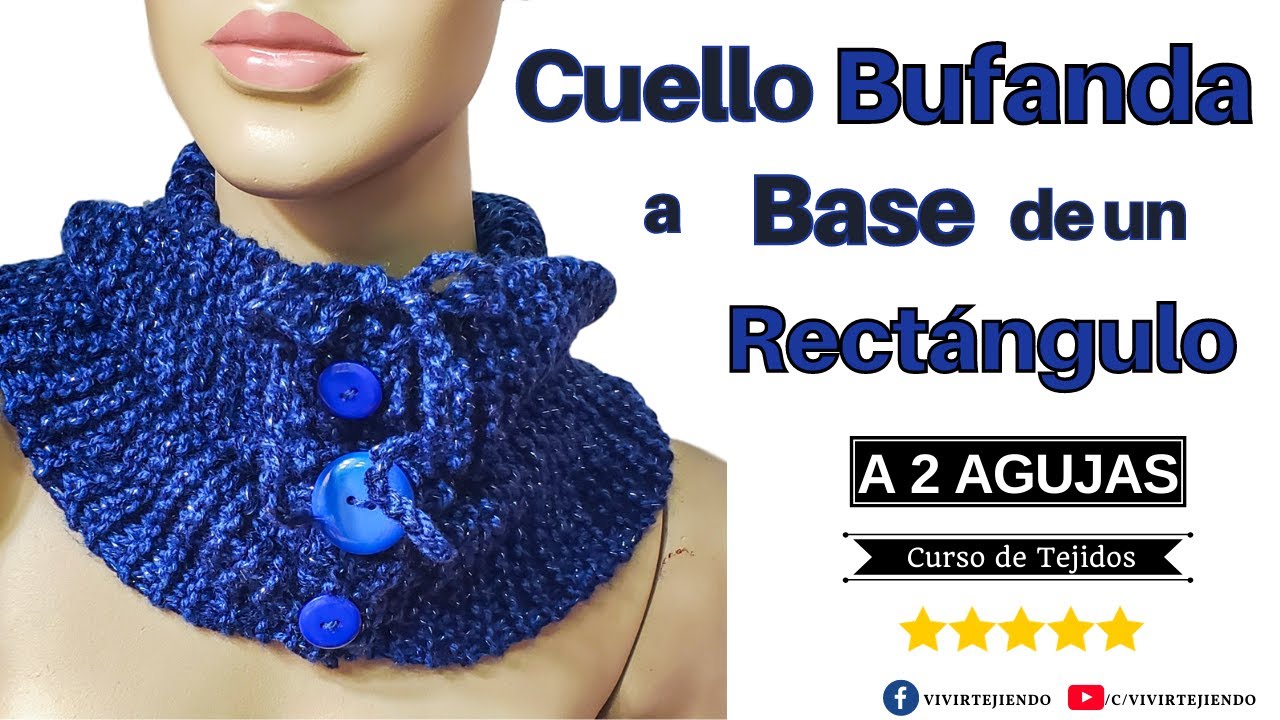 🔵 Cuello con Botones a Dos Agujas con Pasador Regulable ✅ Tejidos Fáciles a Palitos