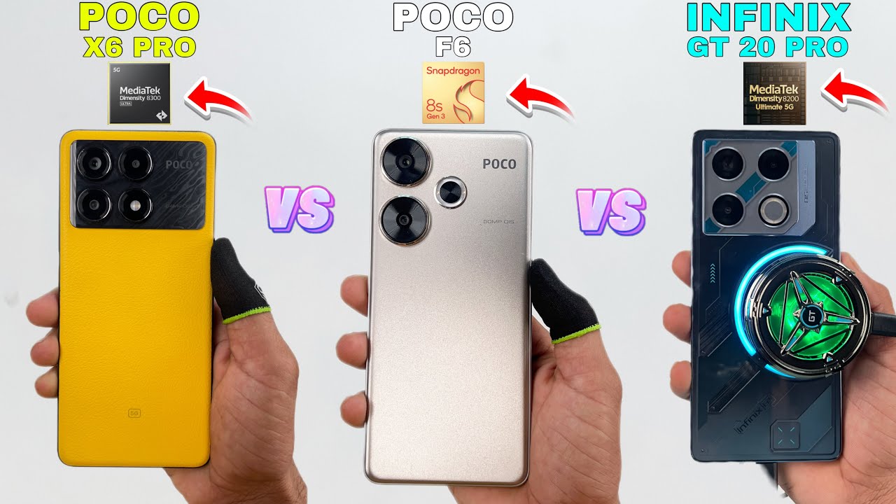 Infinix GT 20 Pro VS Poco X6 Pro VS Poco F6 free fire Gaming Test
