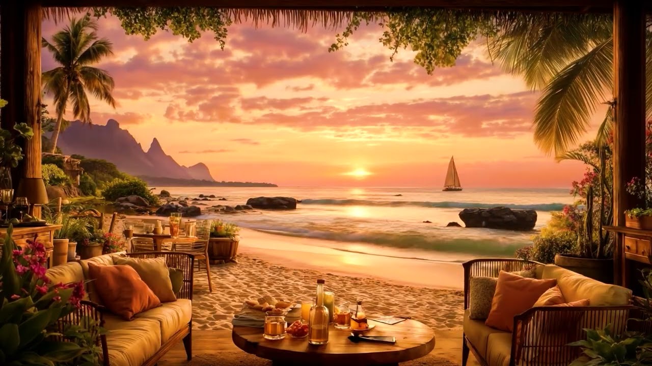 Sunset Bossa Nova Café 🌊 Relaxing Jazz Music on a Cozy Seaside Terrace for Work, Relax & Sleep