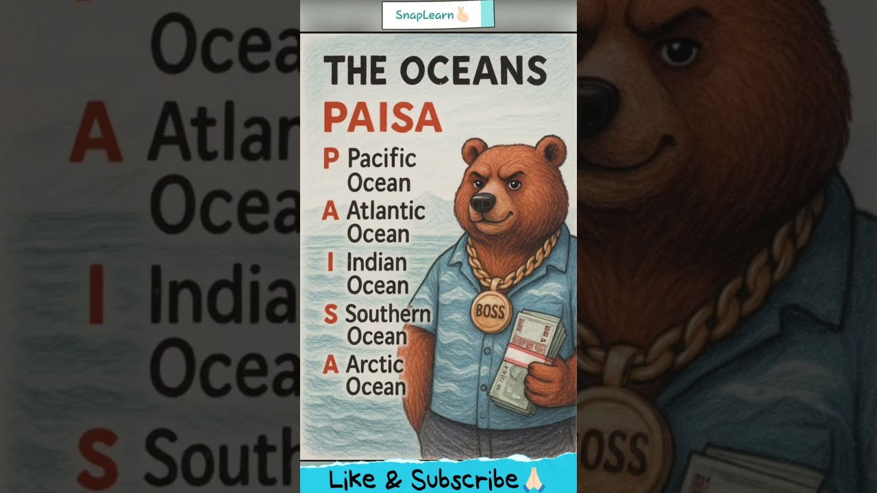 🐻💰 Learn the 5 oceans with this easy trick! PAISA! #shorts #easytricks