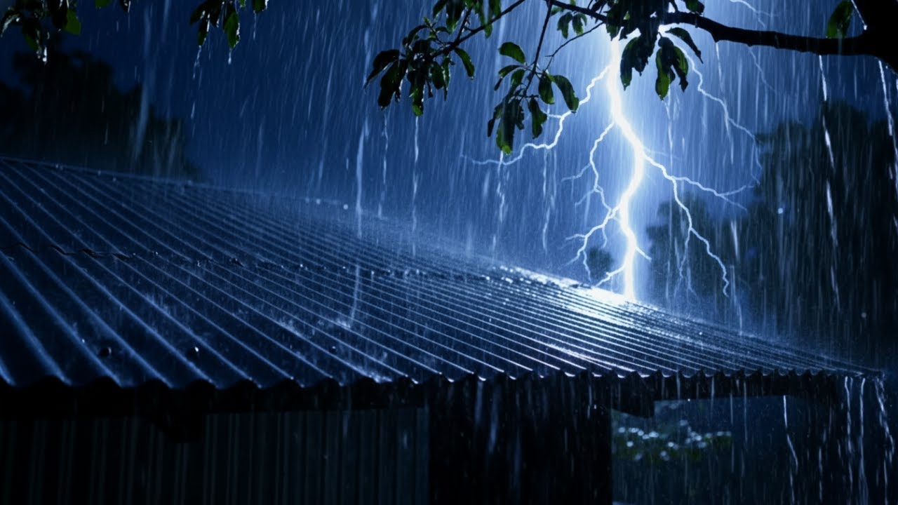 Fall Asleep Instantly with Heavy Night Rain and Distant Thunder on an Old Tin Roof