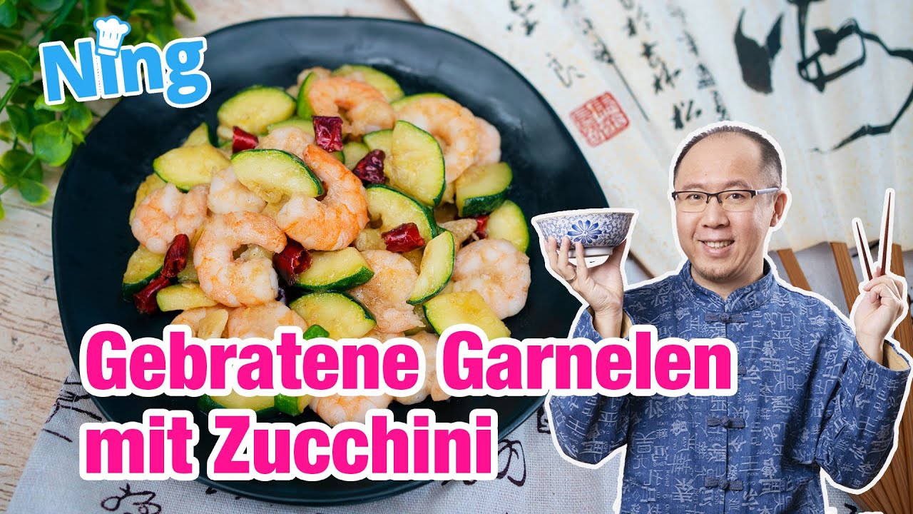 Gebratene Garnelen mit Zucchini