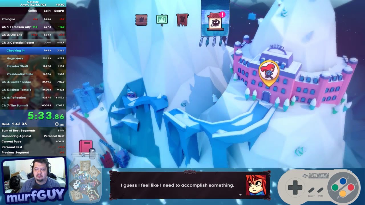 Celeste Speedrun: 56:39.725 (First Sub-hour!) [PB]