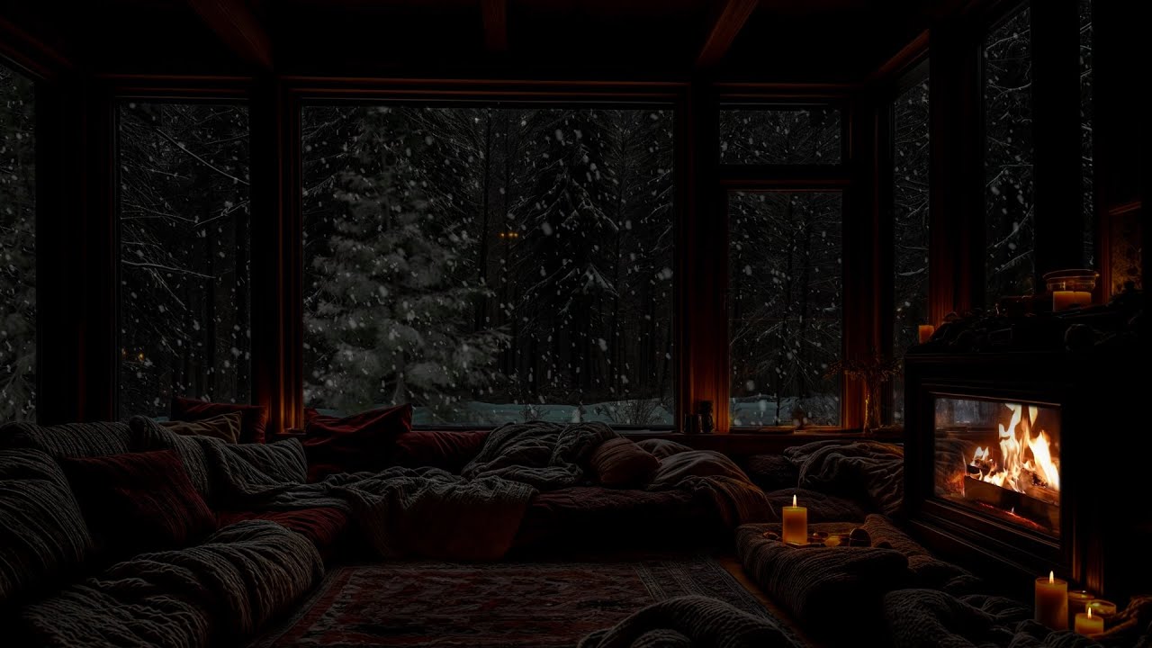 No Ads- ❄️🕯️ Peaceful Snowy Cabin | Warm Fire & Gentle Snowfall for Sleep & Calm
