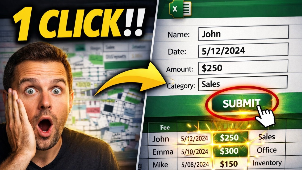 Excel Auto Data Entry Form 🤯 Submit Button Updates Table Instantly (Macro Tutorial)