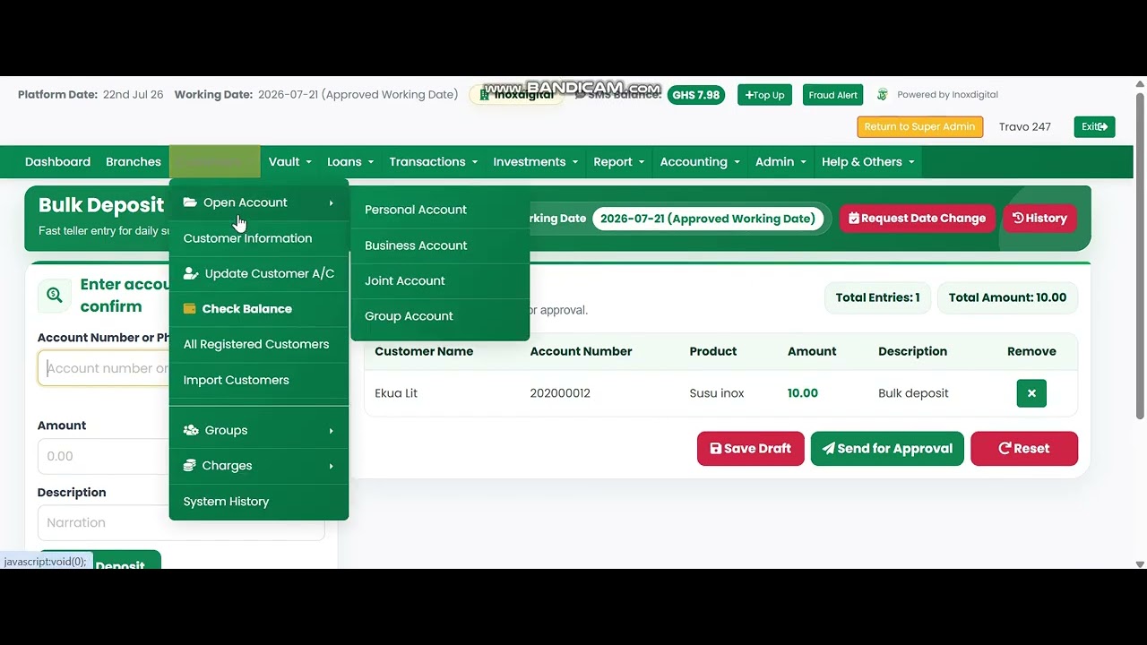 How to make bulk deposit and withdrawals with approvals
