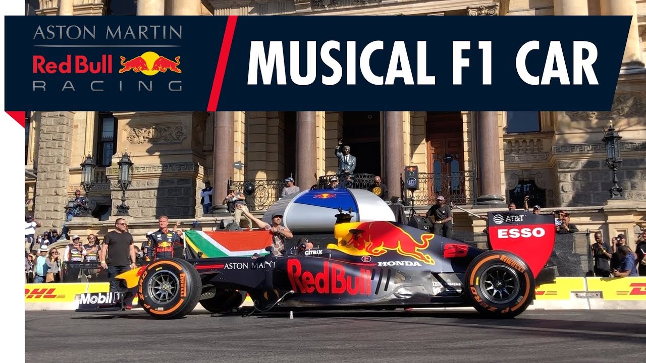Red Bull Racing F1 car plays South Africa National Anthem!