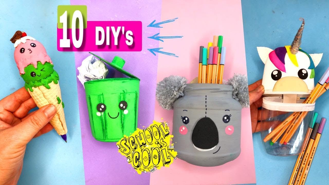 Especial Volta as Aulas - 10 ideias kawaii com material reciclável / diy back to school supplies