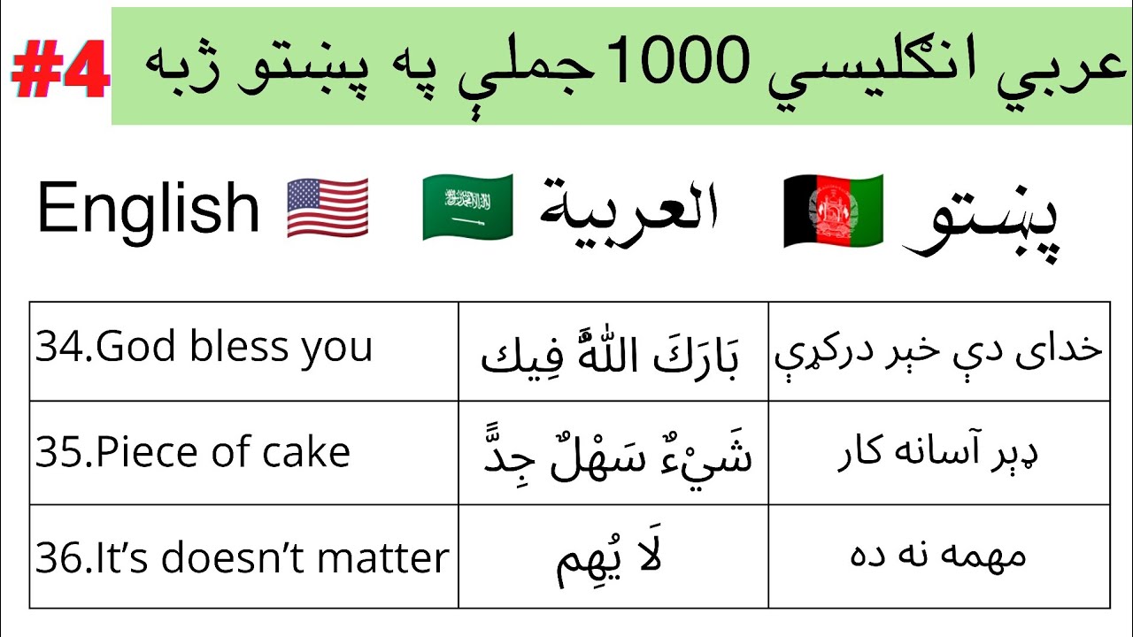 Learn Arabic | 1000 Arabic and Pashto Sentences Part 4 | Learning Arabic Language