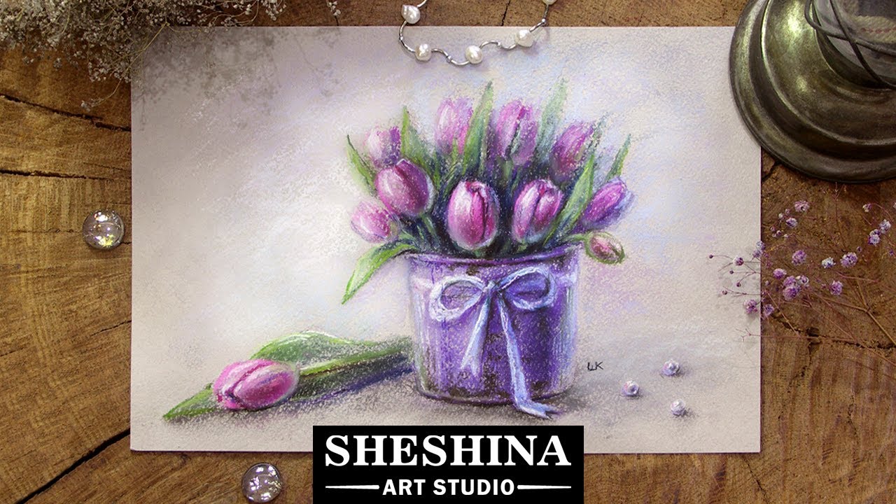 How to draw tulips with soft pastels 🎨 Flowers