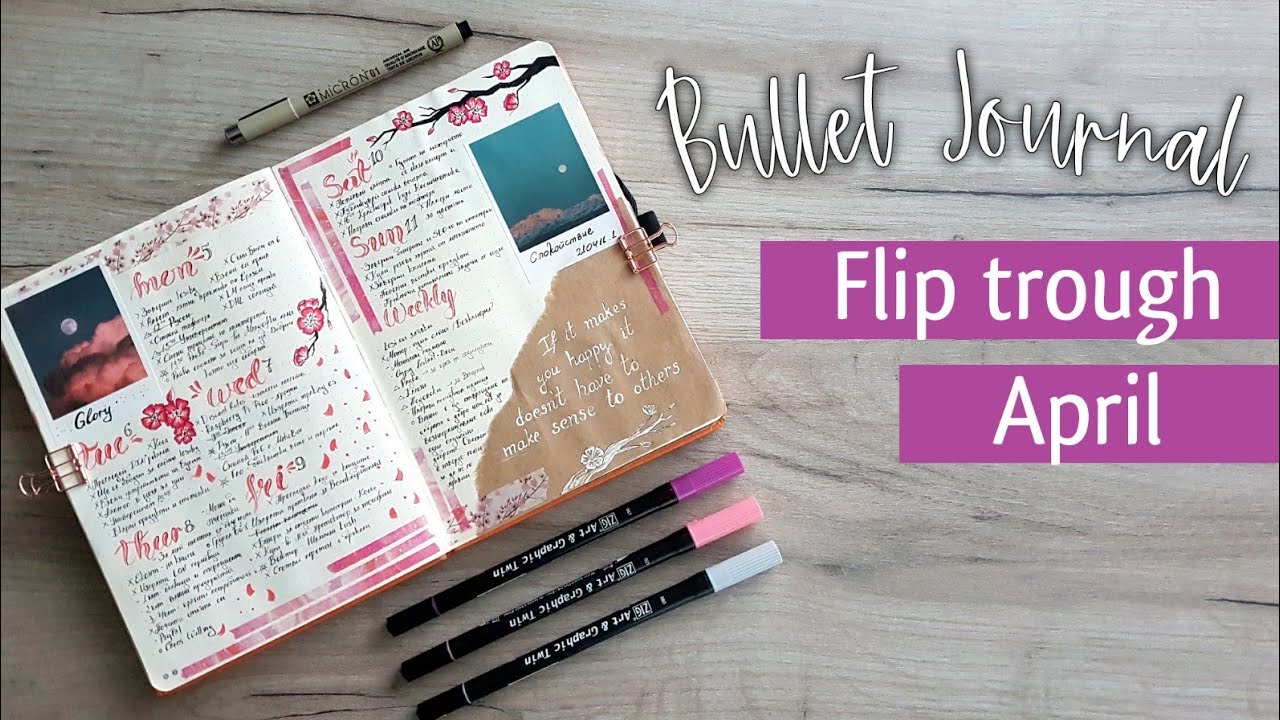 Cherry Blossom theme - My April Flip trough | 2021 BULLET JOURNAL Set up | Weekly spreads & More