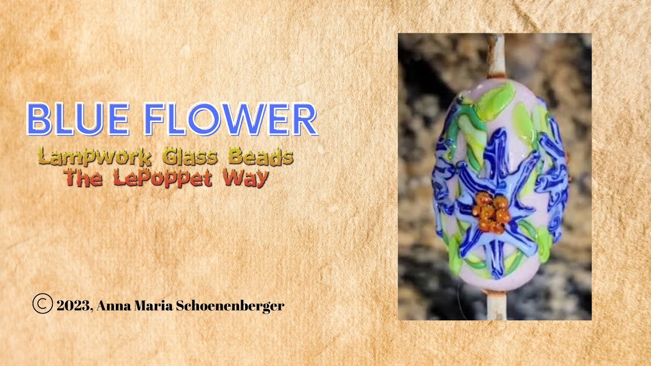 Lampwork Glass Beads:  Blue Flower