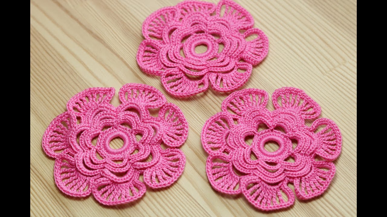 Как связать ЦВЕТОК крючком - вязание крючком -  Crochet 3D Flower Pattern