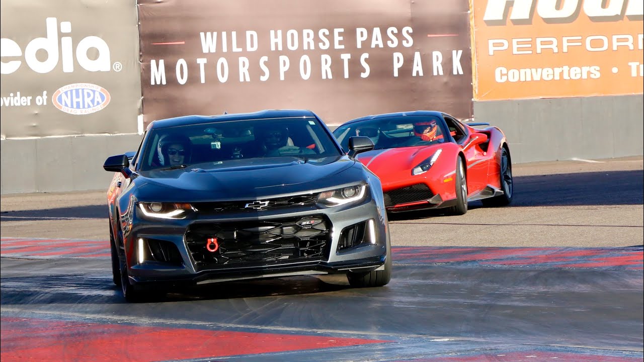 Camaro ZL1 battles and takes down Ferrari 488 GTB with wife in the car! TRACK DATE : )