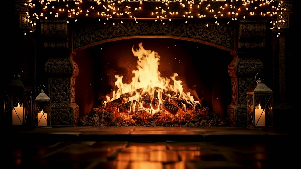 Cosy Celtic Fireplace with Crackling Fire Sounds | Winter Ambience | 1 Hour 4K | Relax & Sleep