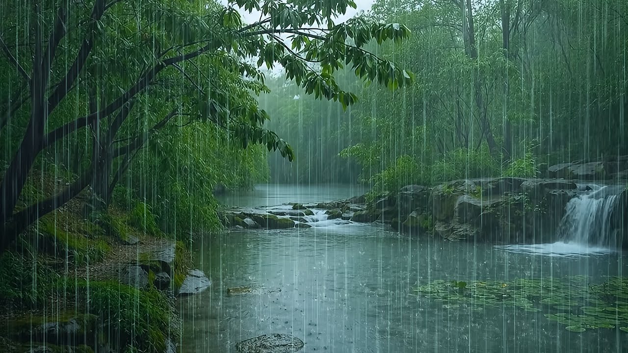 Soft Rain Pouring Down on Forest Lake | ASMR Nature Forest Rain to Sleep & Reduce Tinnitus